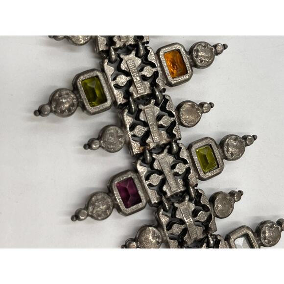 Ben-Amun Vntg Designer Multicolor Crystal White Pearl Art Deco Fringe Bracelet - Picture 12 of 12